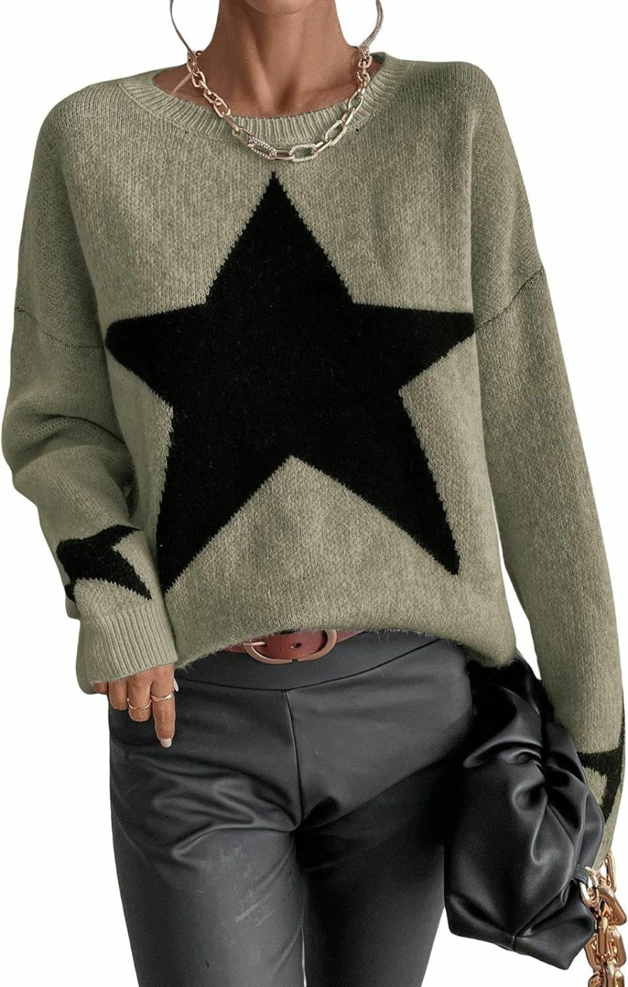 Sweaters | SOLY HUX Soly Hux Women'S Star Print Long Sleeve Crewneck Sweater Drop Shoulder Pullover Tops