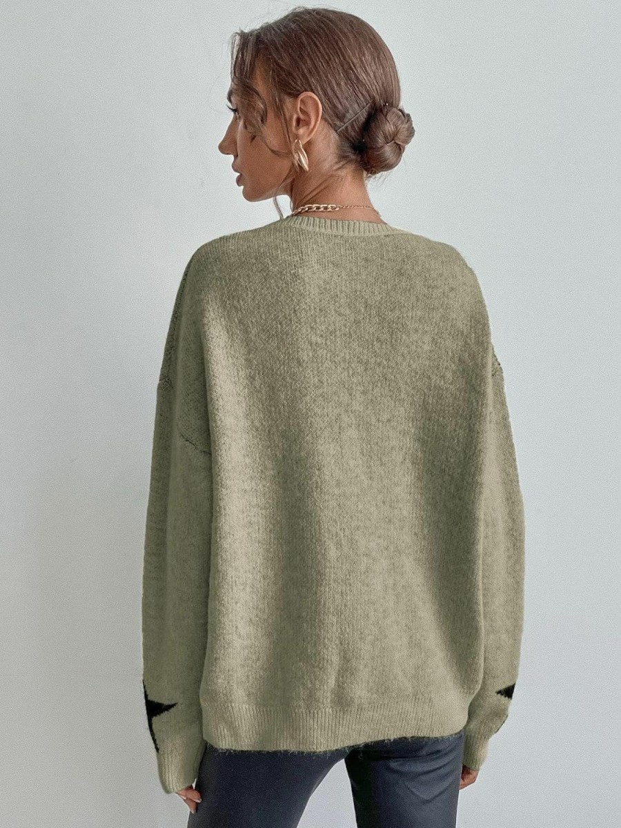 Sweaters | SOLY HUX Soly Hux Women'S Star Print Long Sleeve Crewneck Sweater Drop Shoulder Pullover Tops