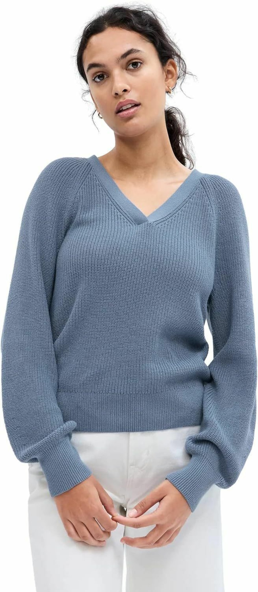 Sweaters | GAP Gap Women'S Ribbed V-Neck Sweater With Oversized Sleeves