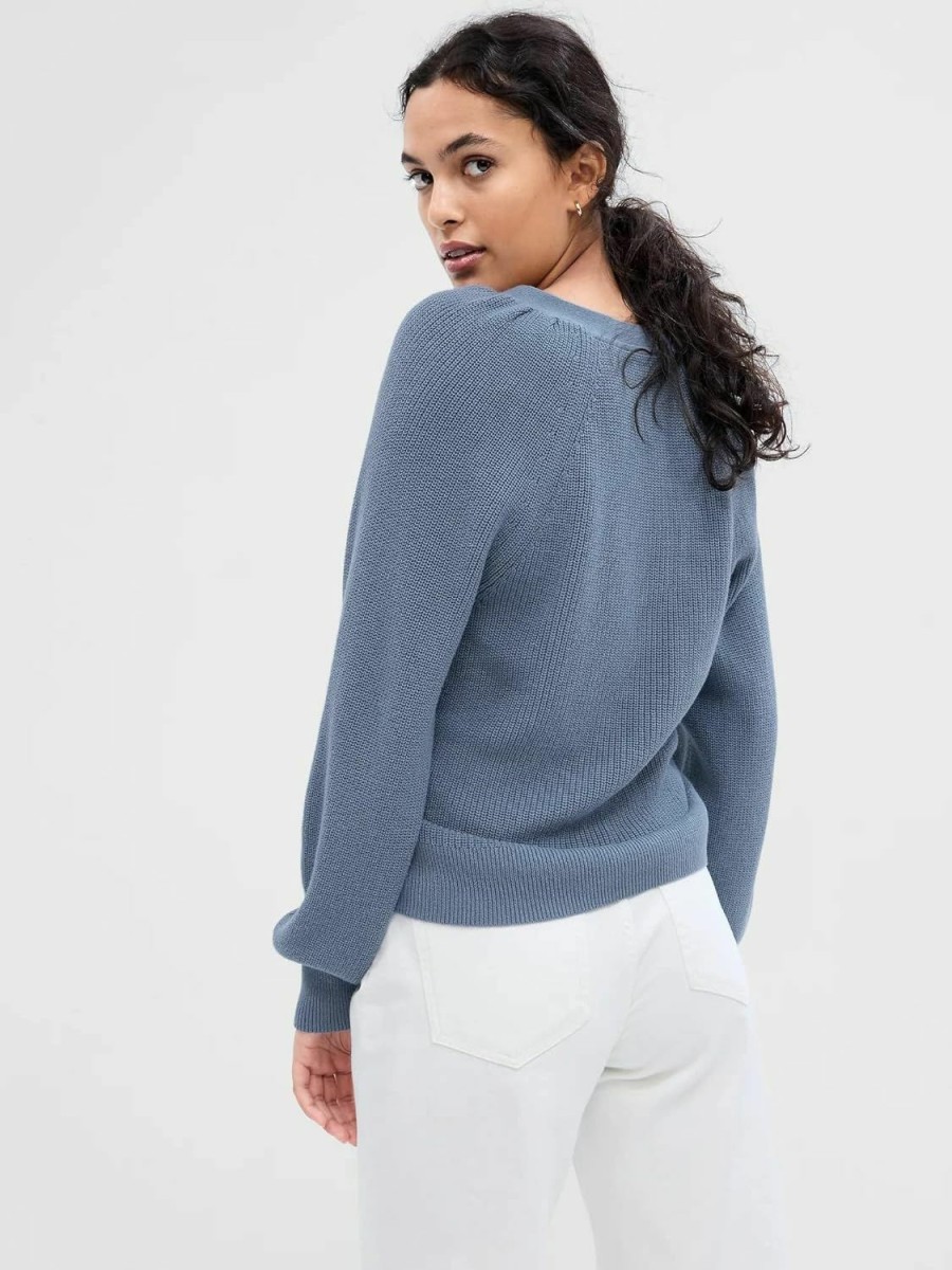 Sweaters | GAP Gap Women'S Ribbed V-Neck Sweater With Oversized Sleeves