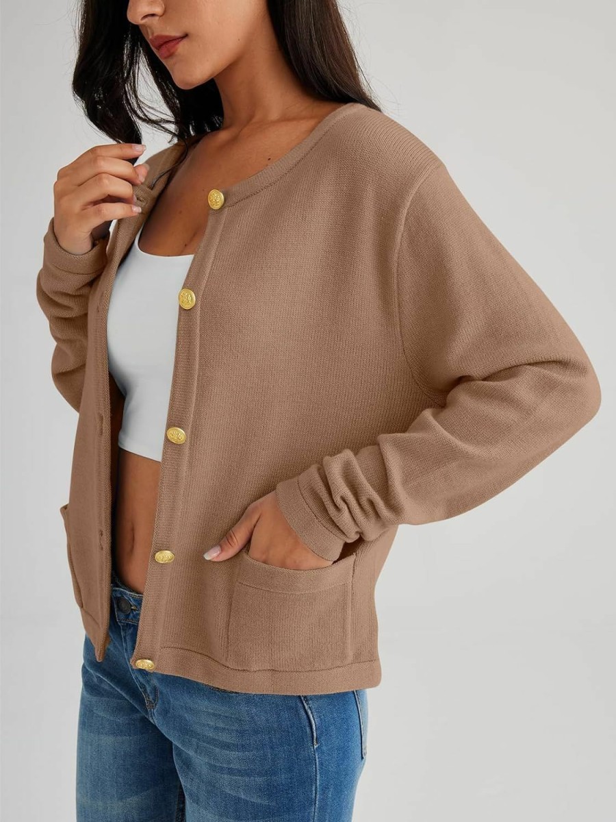 Sweaters | LILLUSORY Lillusory Women'S Crew Neck Gold Buttons Cardigan Sweaters Lady Jacket With Patch Pockets