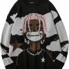 Sweaters | VIKYAN Uni Anime Rapper Knitted Sweater Oversized Long Sleeve Hip Hop Vintage Pullover Knit Sweater