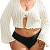 Sweaters | Floerns Floerns Women'S Plus Size V Neck Long Flounce Sleeve Tie Front Knit Crop Cardigan