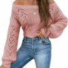 Sweaters | WDIRARA Wdirara Women'S Off Shoulder Long Sleeve Hollow Out Sheer Knit Soft Crop Top Sweater