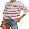 Sweaters | Fazortev Womens Striped Henley Sweaters Soft Lightweight Long Sleeve Crew Neck Loose Fit Knit Pullover Tops