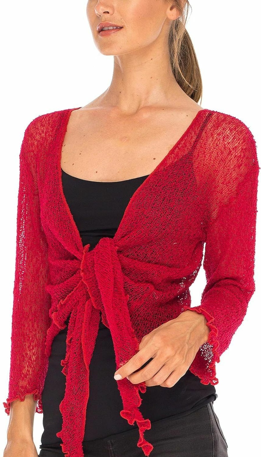 Sweaters | SHU-SHI Shu-Shi Womens Sheer Shrug Tie Top Open Front Cardigan Lightweight Knit