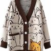 Sweaters | Gihuo Gihuo Cat Sweater For Women Oversized Cute Kawaii Cardigan Knit Printed V Neck Loose Fit Long Sleeve Cardigan Coat