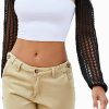 Sweaters | CAMNOW Womens Crochet Crop Tops Y2K Knit Shrug Sweater Hollow Out Long Sleeve Bikini See Through Cover Ups