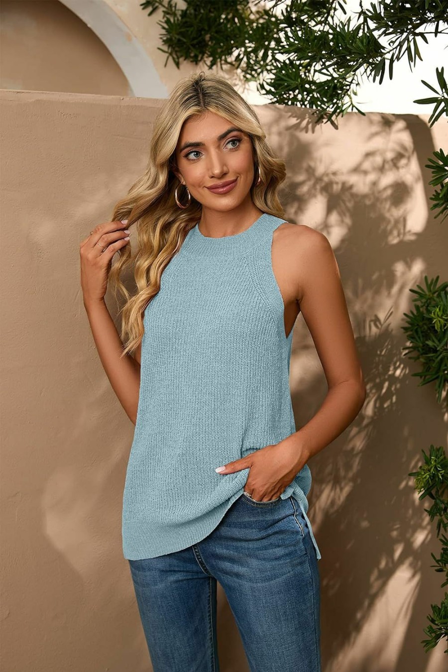 Sweaters | Bettysays Womens Summer Sweater Tank Tops Sleeveless Halter Neck Loose Knit Shirts Cami Sweater Vest