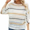 Sweaters | KEOMUD Keomud Women'S Striped Mesh Crochet Tops Off Shoulder Three Quarter Sleeves Hollow Out Knit Sweater See Through Cover Ups