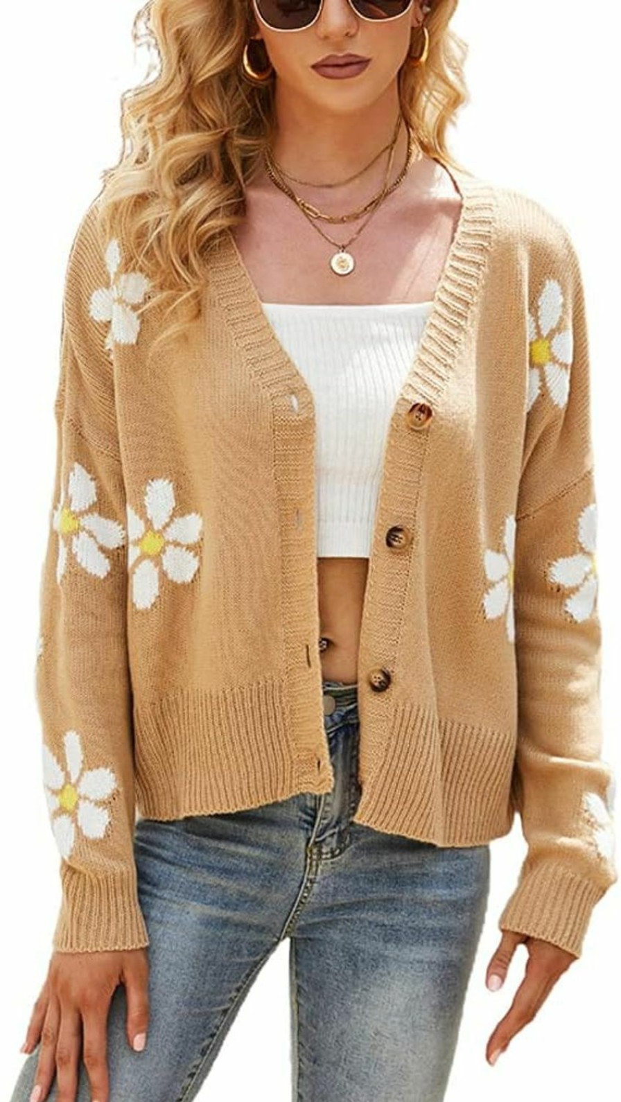 Sweaters | chouyatou Chouyatou Women'S Fall Cute Daisy Button Jacquard Knit Cardigan Sweater Jacket