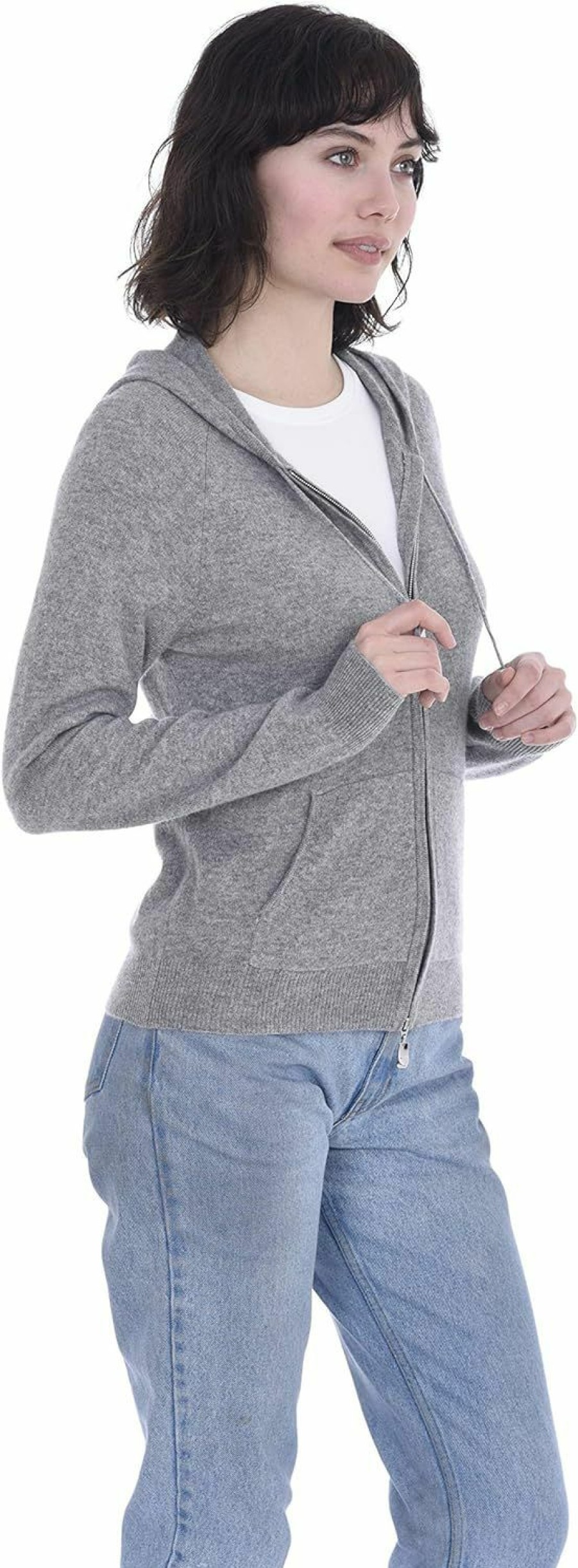 Sweaters | Cashmeren Women'S Full Zip Drawstring Hoodie With Pockets 100% Pure Cashmere Long Sleeve Zipped Down Sweater