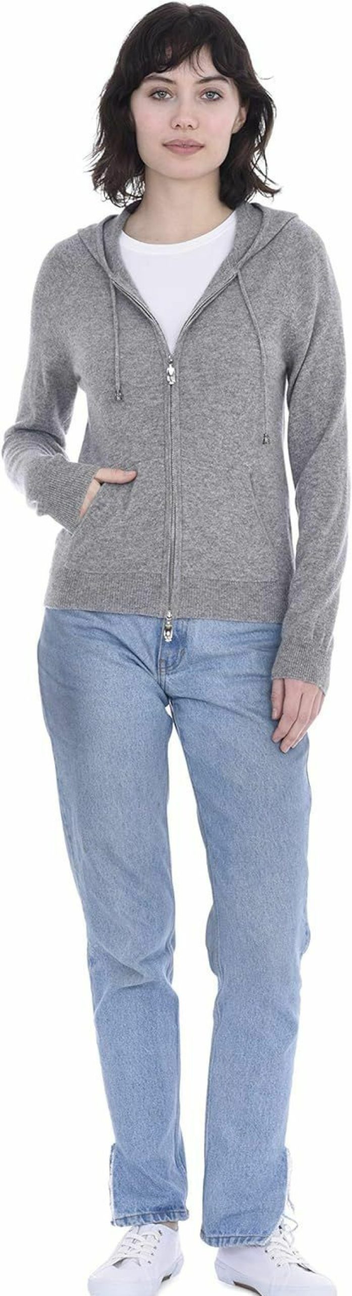 Sweaters | Cashmeren Women'S Full Zip Drawstring Hoodie With Pockets 100% Pure Cashmere Long Sleeve Zipped Down Sweater