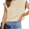 Sweaters | EVALESS Evaless Womens Crew Neck Sweater Vest Casual Cap Sleeve Knit Lightweight Pullover Sweater Tank Tops 2024 Summer Clothes