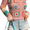 Sweaters | SHENHE Shenhe Women'S Floral Crochet V Neck Button Down Long Sleeve Cropped Cardigans