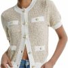 Sweaters | URBAN REVIVO Women'S Short Sleeve Button Down Cropped Cardigans Sweater Crew Neck Rib Elegant Knitted Tops