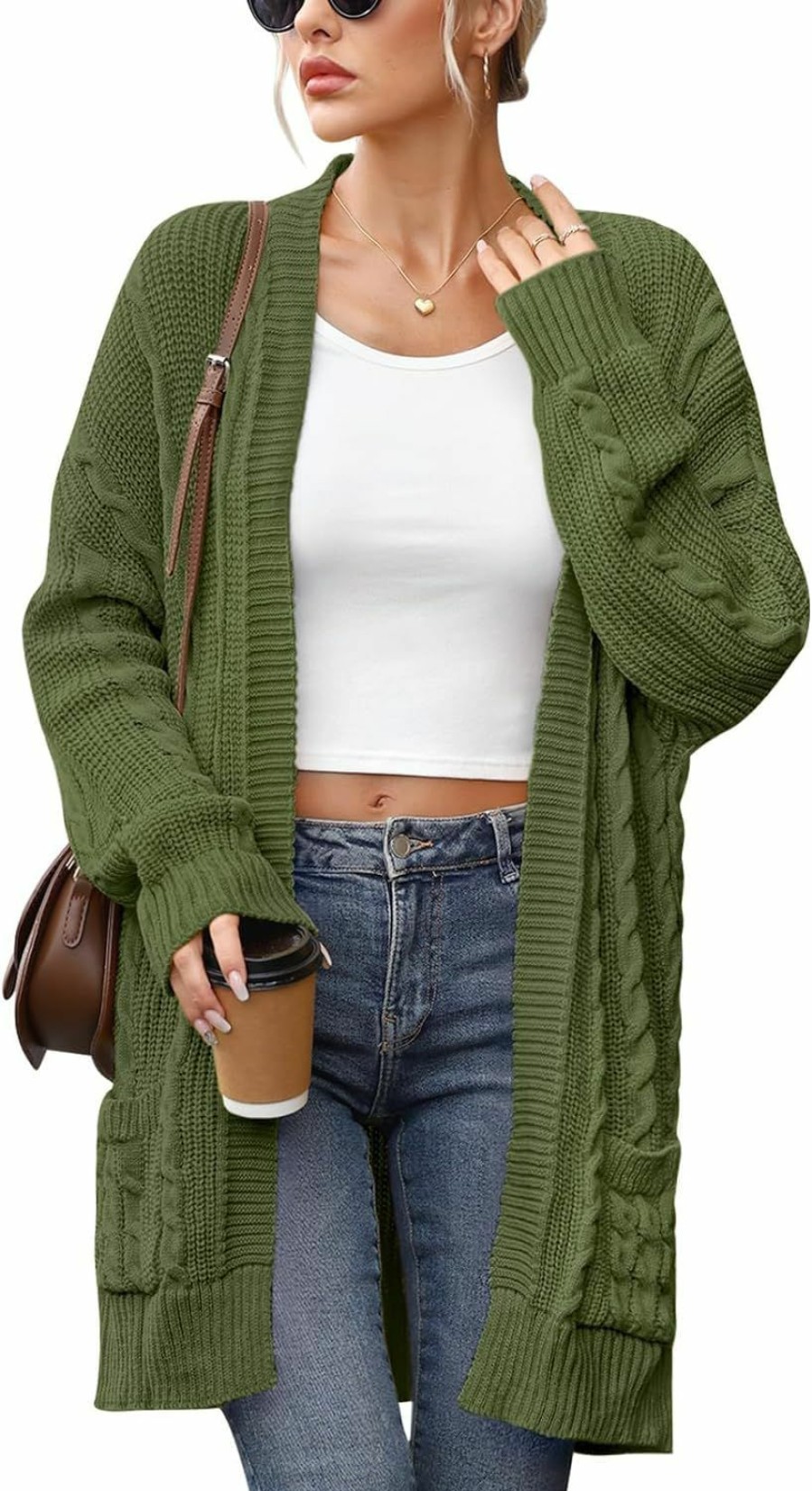 Sweaters | For G and PL For G And Pl Women'S Cable Knit Open Front Long Sleeve Cardigan With Pockets