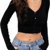 Sweaters | Uoobeetryy Womens Black Long Sleeves Cropped Cardigan Button Down Knit V-Neck Crop Top