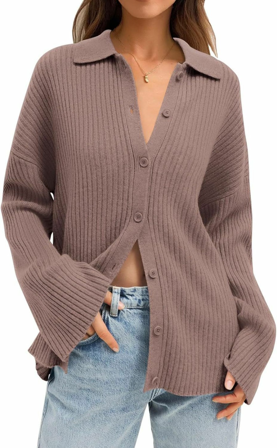 Sweaters | LILLUSORY Lillusory Women'S Cardigan 2023 Long Sleeve Button Down Sweater Shirts Lightweight Collared Loose Cozy Knit Tops