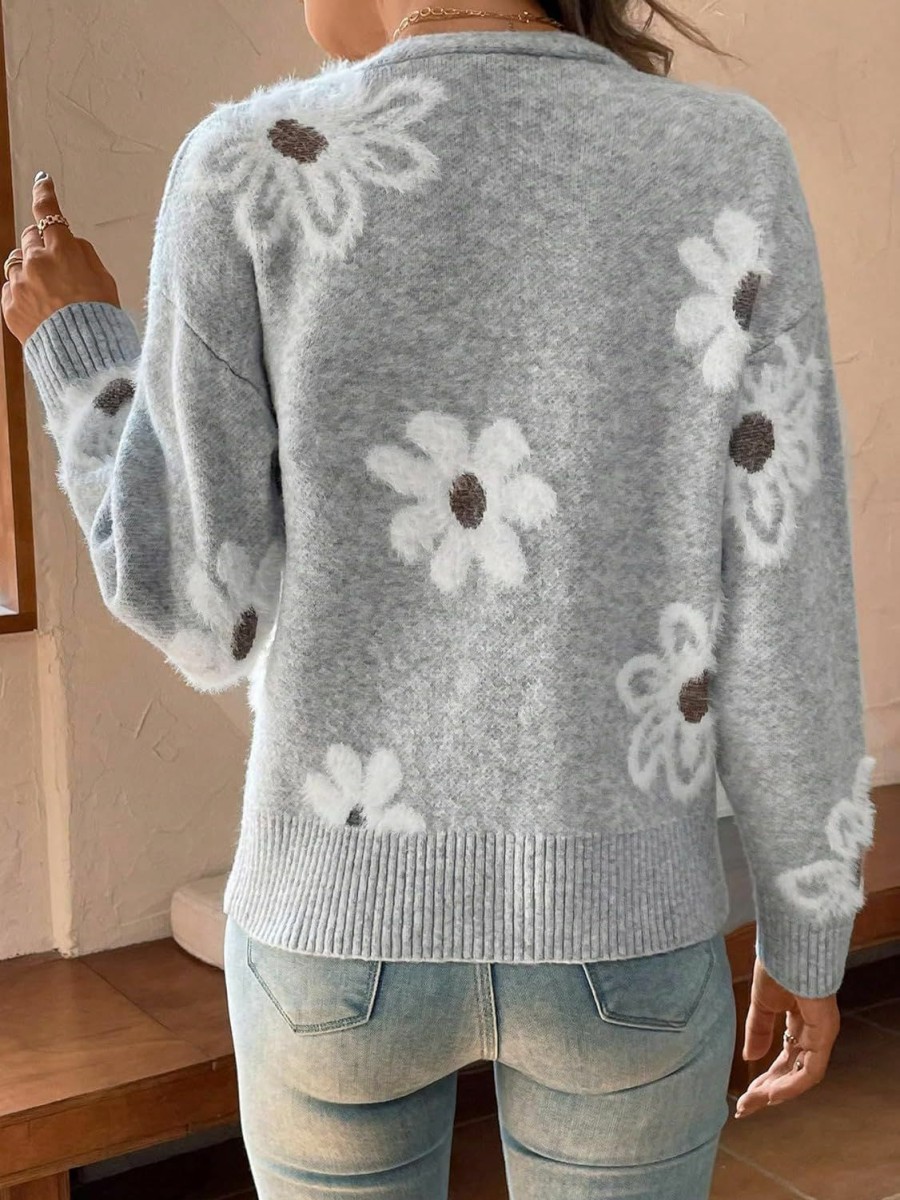 Sweaters | SweatyRocks Sweatyrocks Women'S Floral Print Long Sleeve Button Down Cardigans Sweater Casual Drop Shoulder V Neck Outwear