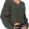 Sweaters | Jumppmile Jumppmile Womens V Neck Waffle Knit Cropped Top Long Sleeve Pullover Crop Sweater