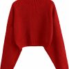 Sweaters | ZAFUL Zaful Women'S Cropped Turtleneck Sweater Lantern Sleeve Ribbed Knit Pullover Sweater Jumper