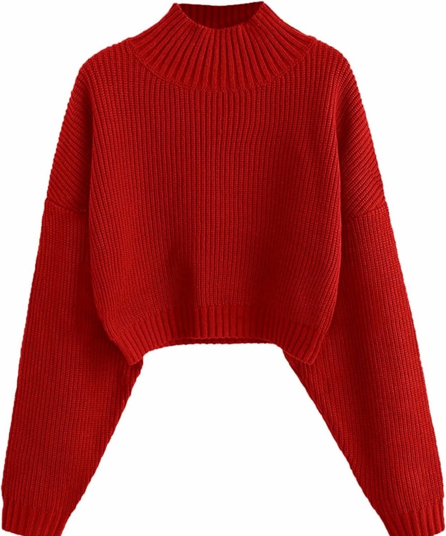 Sweaters | ZAFUL Zaful Women'S Cropped Turtleneck Sweater Lantern Sleeve Ribbed Knit Pullover Sweater Jumper