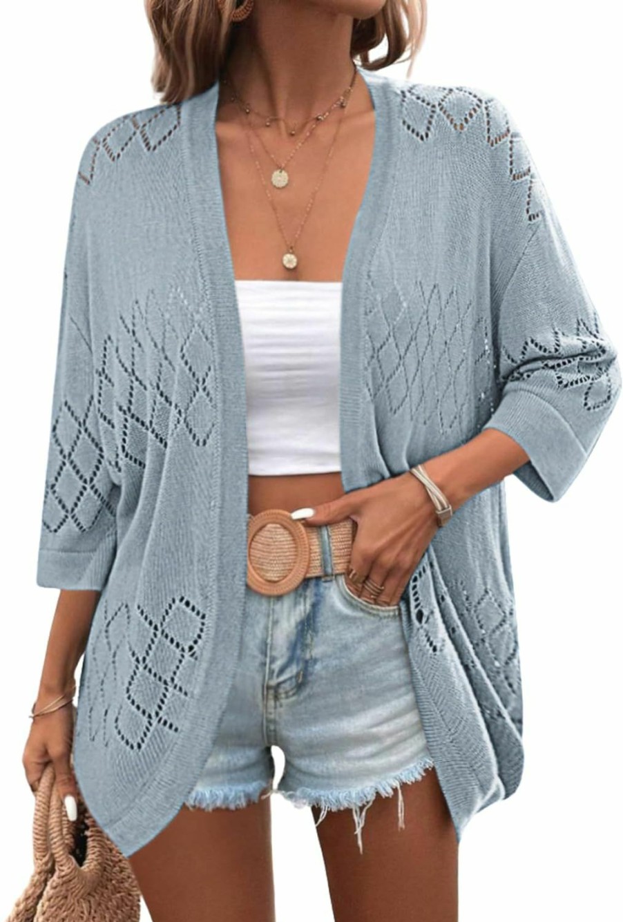 Sweaters | Zeagoo Zeagoo Womens 2024 Lightweight Crochet Cardigan Sweaters Open Front 3/4 Sleeve Knit Kimono Summer Boho Cover Up