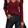 Sweaters | Zeagoo Zeagoo V Neck Sweaters For Women 2024 Casual Puff Sleeve Pullover Sweater Solid Soft Slim Fit Jumper Tops