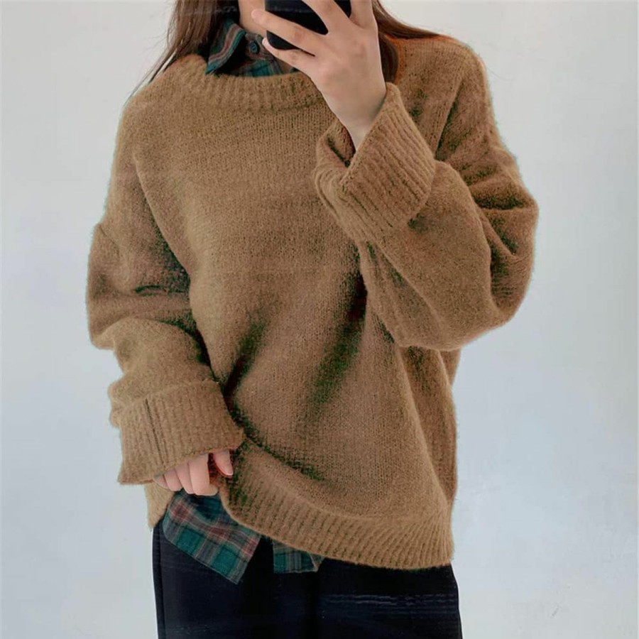 Sweaters | XIBAOBAO Xibaobao Women'S Long Sleeve Crew Neck Loose Mohair Sweater Fuzzy Cozy Oversized Knitted Pullover