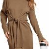 Sweaters | dowerme Dowerme Women'S Fall Sweaters 2024 Turtleneck Long Sleeve Ribbed Knit Oversized Pullover Tie Waist Mini Sweater Dress