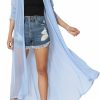 Sweaters | TheMogan Women'S Sheer Mesh Long Sleeve Open Front Maxi Cardigan Mid-Calf Caftan Duster