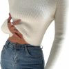 Sweaters | Verdusa Verdusa Women'S Mock Neck Long Sleeve Fuzzy Sweater Pullovers Slim Fitted Top