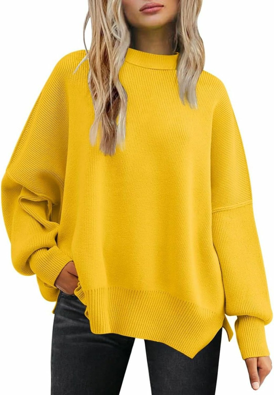 Sweaters | LILLUSORY Lillusory Women'S Crewneck Batwing Long Sleeve Sweaters 2023 Fall Oversized Ribbed Knit Side Slit Pullover Tops