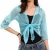 Sweaters | Tegmk Womens Shiny Sheer Shrug Tie Top Open Front Cardigan Lightweight Knit