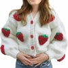 Sweaters | HOULENGS Houlengs Women'S Strawberry Print Button Down Long Sleeve V Neck Crop Cardigan Sweater