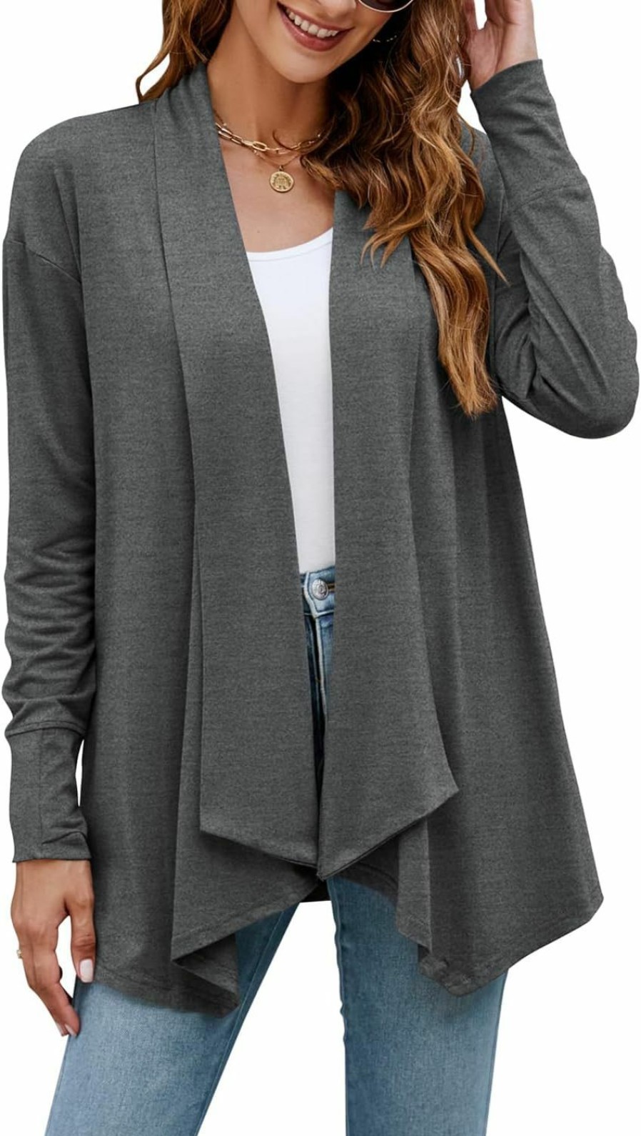 Sweaters | Naggoo Naggoo Women'S Draped Open Front Cardigans Casual Lightweight Long Sleeve Duster Cardigan