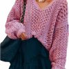 Sweaters | CCTOO Cctoo Women'S Sweaters Casual Oversized V Neck Off Shoulder Sexy Crochet Sweater Batwing Sleeve Pullover Loose Tops