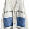 Sweaters | ebossy Ebossy Women'S Spliced Denim Pockets Knit Cardigan Button Down Slouchy Stripe Sweater Outwear