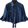 Sweaters | Omoone Omoone Women'S 3/4 Sleeve Denim Crop Top Tie Knot Shirt Cardigan