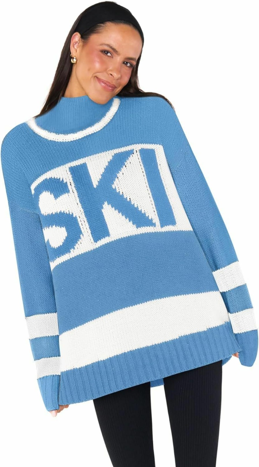 Sweaters | Yousify Yousify Womens Sweaters Fall 2024 Oversized Color Block Ski Sweater Crewneck Winter Tops S-2Xl