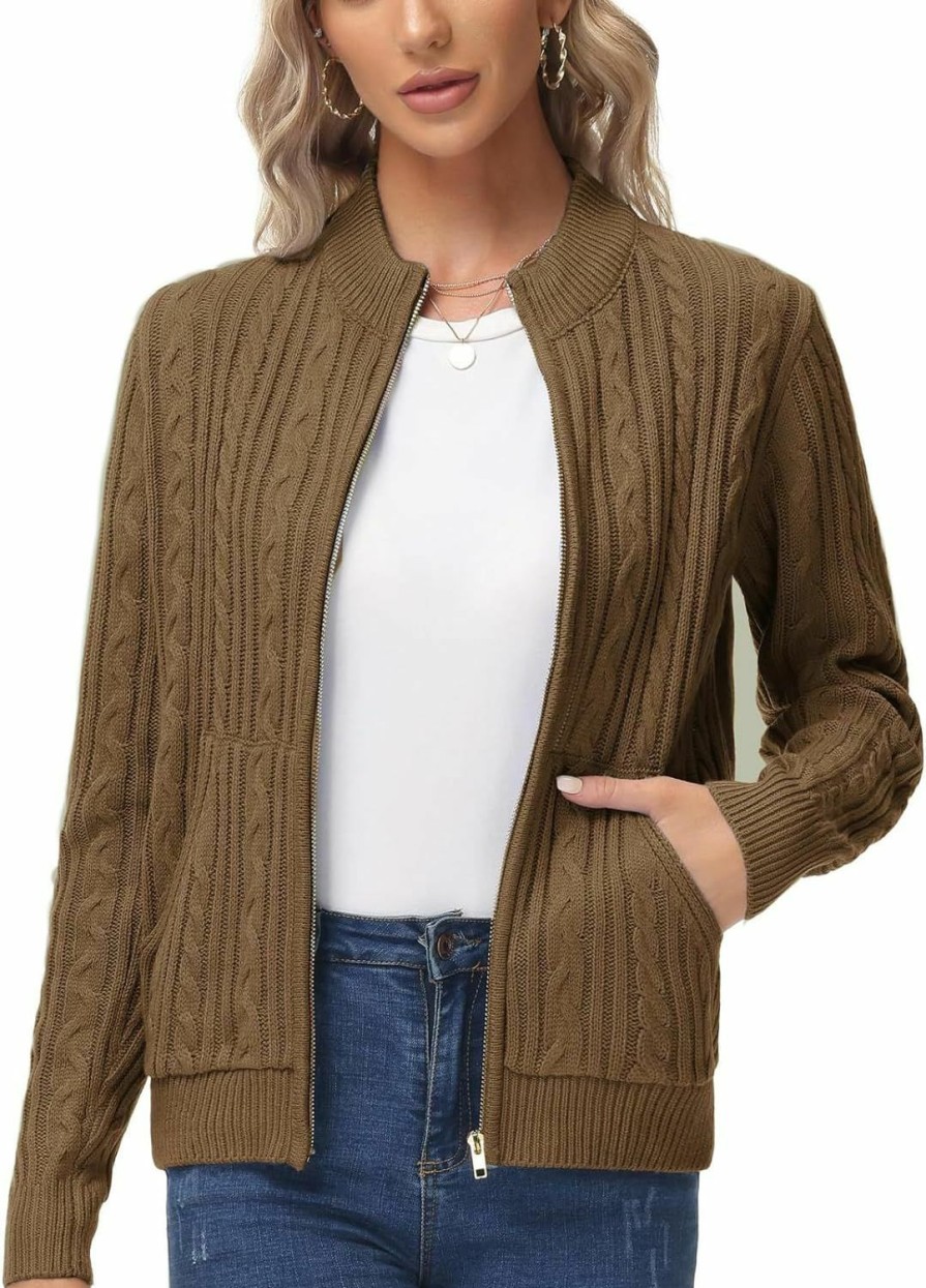 Sweaters | KANCY KOLE Kancy Kole Women'S Zip Up Cable Knit Sweater Long Sleeve Open Front Cardigan Warm Cardigan With Pockets Outwear Coat