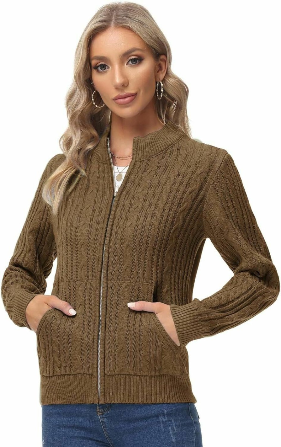 Sweaters | KANCY KOLE Kancy Kole Women'S Zip Up Cable Knit Sweater Long Sleeve Open Front Cardigan Warm Cardigan With Pockets Outwear Coat