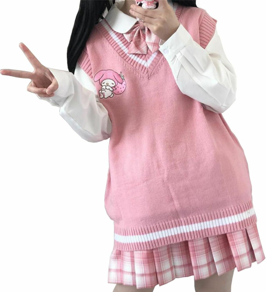 Sweaters | WANHONGYUE My Melody Sweater Vest Women V Neck Knit Sweaters Girls School Uniform Anime Sleeveless Pullover Tank Tops