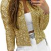 Sweaters | qfmqkpi Womens Sparkly Sequin Open Front Blazer Coat Puff Long Sleeve Crop Jacket