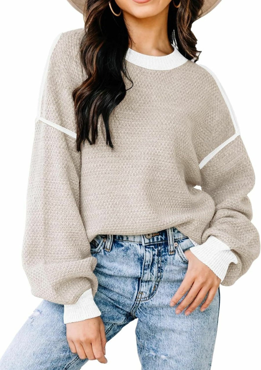 Sweaters | Disamer Fall Sweaters For Women 2023 Long Sleeve Striped Oversized Sweaters Trendy Casual Crew Neck Knitted Tops Pullover Jumper