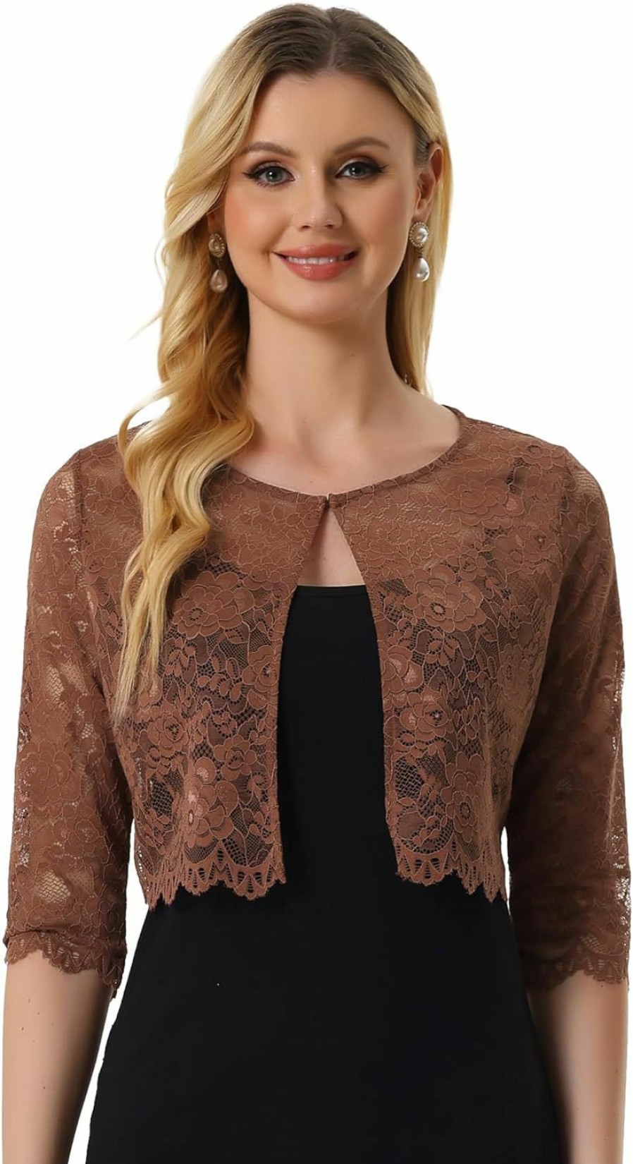 Sweaters | Allegra K Allegra K Women'S Elegant Sheer Floral Lace Shrug Top Cropped Bolero Cardigan