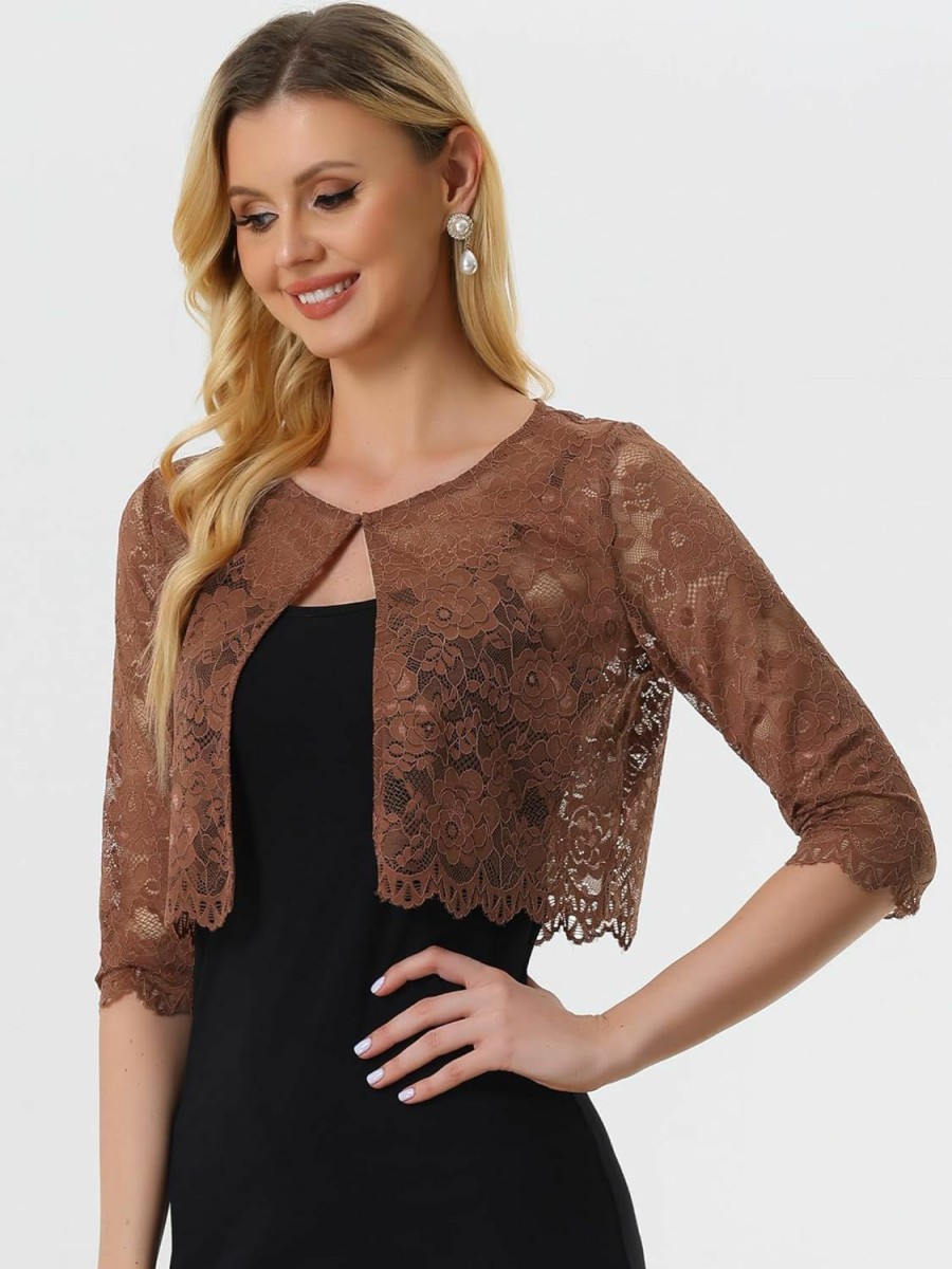 Sweaters | Allegra K Allegra K Women'S Elegant Sheer Floral Lace Shrug Top Cropped Bolero Cardigan