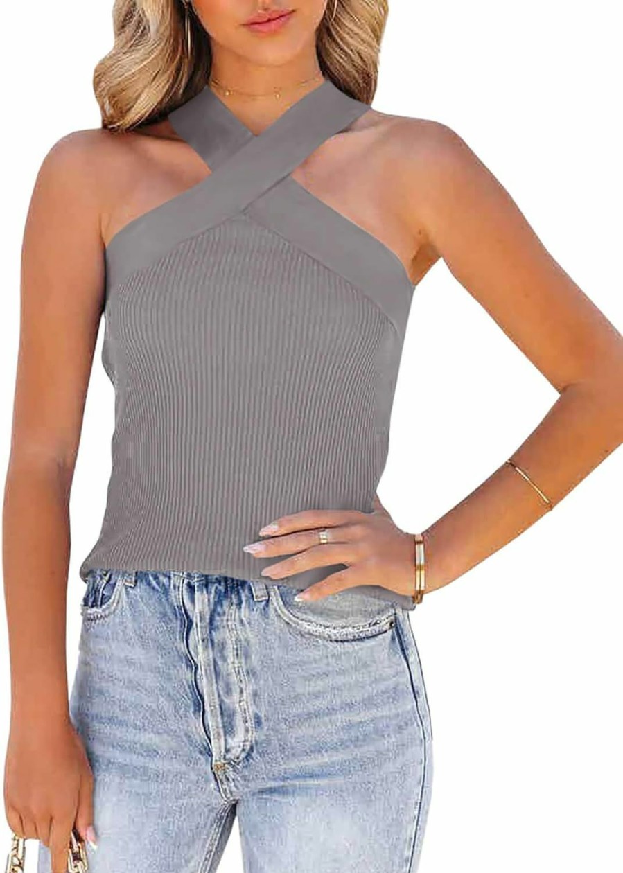 Sweaters | Ebifin Womens Criss Cross Halter Sweater Vest Tops Summer Sleeveless Pullover Casual Lightweight V Neck Knit Tank Top