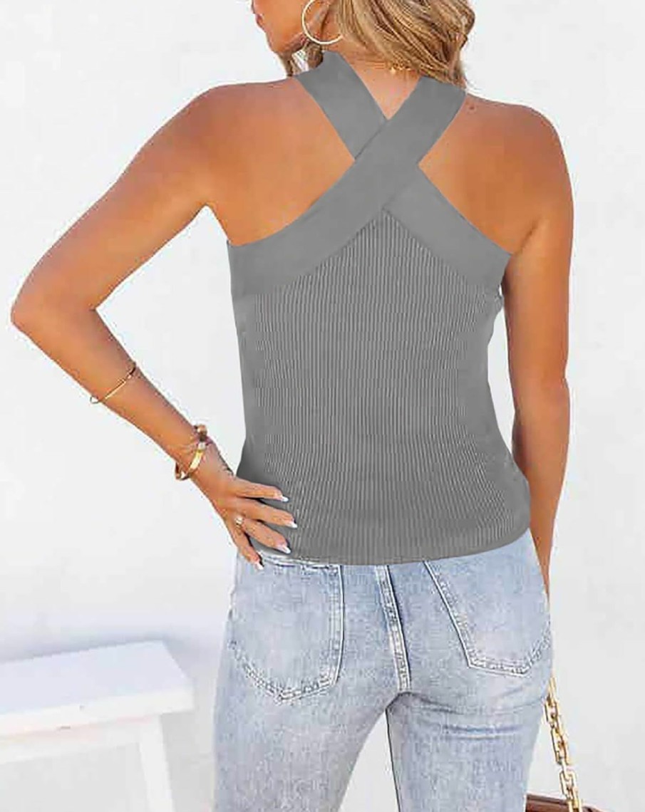 Sweaters | Ebifin Womens Criss Cross Halter Sweater Vest Tops Summer Sleeveless Pullover Casual Lightweight V Neck Knit Tank Top